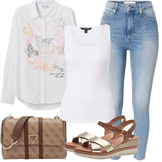 Outfit sa Svjetloplava/Plava Kožna Jakna/High Waist Traperice/Muška Kožna Jakna/Čizma do Gležnja/Capri Traperice/Skraćene Traperice/Slip-on Traperice/Ženske Traperice 7/8 Dužine/Push-up Traperice/Traperice s Prorezom Calvin Klein Jeans "Outfit za odmor"