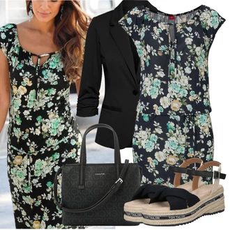 Outfit s Černá/Hnědá/Béžová Espadrilka na Podpatku/Espadrille sandál/Espadrilka s klínovým podpatkem Tom Tailor "Letní vzhled pro módní ženy"