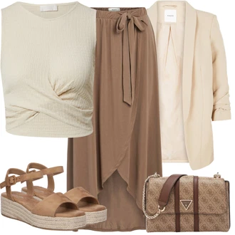 Len Léto Outfit s Bílá/Khaki/Krémová/Béžová/Zlatý Pletený top/Pletené tričko/HaLenka Bez Rukávů/Pánské boty Leger by Lena Gercke "Letní vzhled pro módní ženy"