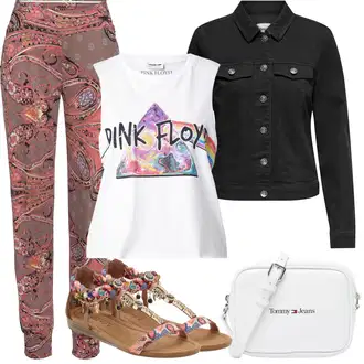 Svatovski gost Outfit sa Smeđa/Ljubičasta/Crvena/Tamnocrvena/Pink Hlače Hlača s Uzorkom/Štofaste hlača/Tradicionalna Hlača/Hlače od muslina Lascana "Outfit za odmor"