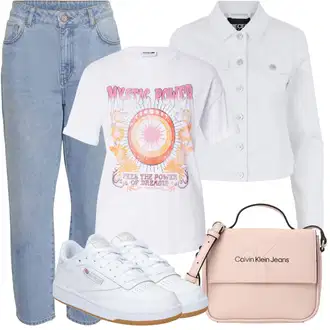 Stil, Western Outfit sa Svjetloplava/Plava High Waist Traperice/Formalna Košulja/Vrećaste Traperice/Girlfriend Traperice/Sužene Traperice/Traperice Opuštenog Kroja/Kožna Jakna/Mom Jean/Boyfriend Jeans/Dad Traperice Noisy may "Outfit za odmor"Look: Stil, Rap, 90-ich