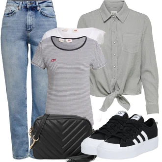 Kombinacije za ljeto sa Plava/Svjetloplava Traperice Ravne Nogavice/Dad Traperice/Girlfriend Traperice/Mom Jean/Vintage traperice/Zimska jakna/High Waist Traperice/Muška Kožna Jakna/Sužene Traperice/Traperice s Prorezom/Boyfriend Jeans Only "Outfit za odmor"
