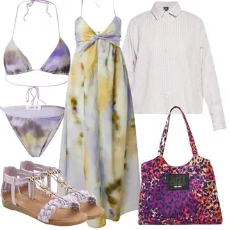 Majka mladenke Outfit sa Ljubičaste boje/Ljubičasta/Siva/Žuta Maksi Haljina/Empire haljina/Haljina za Plažu/Haljina S Printom/Haljina matični ured svat/Haljina sa halterima/Duga Ljetna Haljina/Haljina Na Naramenici/Haljina od Šifona Edited "Outfit za odmor"