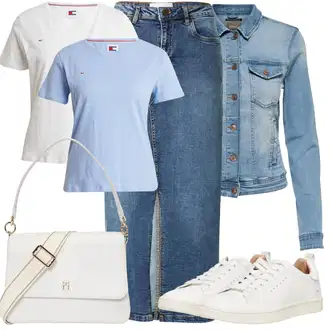 Outfity pro léto s Modrá/Světle modrá 90tá Léta Sukně/Džínová vintage sukně/Džínová Sukně Sisters Point "Letní vzhled pro módní ženy"