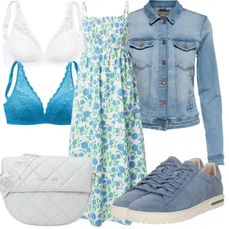 sviatočné Outfit sa Plava/Tirkizna Haljina S Printom/Haljina Bez Naramenica/Duga Ljetna Haljina/Pamučna Haljina/Maksi Haljina/Haljina za Plažu JdY "Outfit za odmor"Look: Rap, Preodjeven, Za Kuću, Babydoll, Sveučilišna, Talijanski, Hippie, Romantičan, sviatočné, Mom