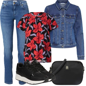 Čtvrtinový rukáv Zapínání na knoflíky Outfit s Růžová/Fialová Halenka s Potiskem/Crash blůza/Halenkový Top/Tunika s Krátkým Rukávem/Vzorovaná Halenka/Tunikové Tričko/Rozverná blůza/Halenka s Krátkým Rukávem King Louie "Letní oblečení"