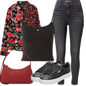 Outfit s Červená/Fialová Barevná košile Desigual "Letní vzhled pro módní ženy"