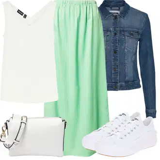 Outfit sa Zeleno/Svjetlozelena/Tirkizna Maksi Suknja/Duga Suknja/Suknja Za Svatove Vjenčanje/Vintage maxi Suknja/Kršćanska Suknja/Svečana Maksi Suknja/Suknja Za Matični Ured Sisters Point "Outfit za odmor"