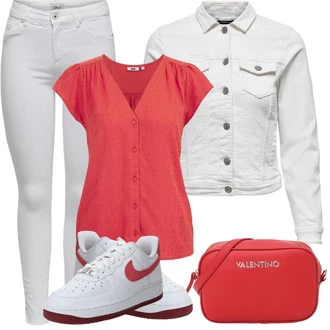 Outfit s Šedá/Krémová/Bílá/Světle šedá Džínové Bund/Krátký Bund/Letní Bund/Košilová bunda/Krátký Bund/Krátké Džínové Bundičky Only "Letní vzhled pro módní ženy"