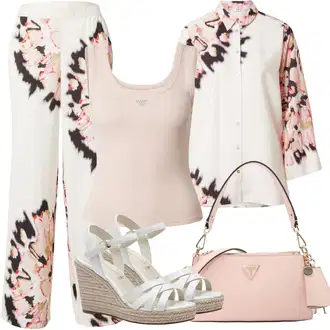 Outfit sa Bež/Pink/Smeđa/Bijela/Ljubičasta/Krem Hlače Palazzo Hlača/Hlača s Perjem/Culotte Hlačice/Hlača za Plažu/Hlača s Uzorkom summum woman "Outfit za odmor"