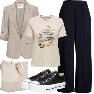 Tropický Outfit s Khaki/Bílá/Béžová Fancy tričko/Těhotenské tričko/Pletené tričko/Košile s potiskem/Tričko s potiskem Only "Letní vzhled pro módní ženy"