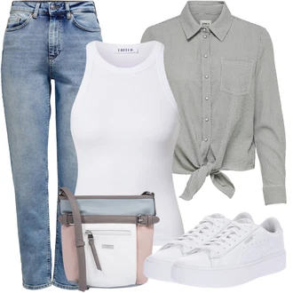 S Mašlí Outfit s Šedá/Světle šedá Halenka S Mašlí/Halenkové Body/Zavazovací Halenka Only "Letní vzhled pro módní ženy"