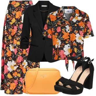Cvjetna Moć Outfit sa Narandžasta Bluza Kratkih Rukava/Bluza s Mašnom/Bluza s Printom/Bluza s Leptir Mašnom/Razigrana Bluza O'NEILL "Outfit za odmor"