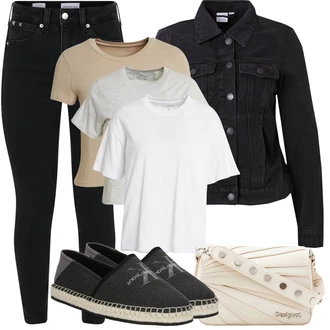 Outfit sa Crna Kožna Jakna/Ženske Traperice 7/8 Dužine/Čizma do Gležnja/Bikerske Traperice/Capri Traperice/Skraćene Traperice/High Waist Traperice/Push-up Traperice/Traperice Slim Kroja/Kožne Cipele/Termo Traperice/Zimska jakna Calvin Klein Jeans "Outfit za odmor"
