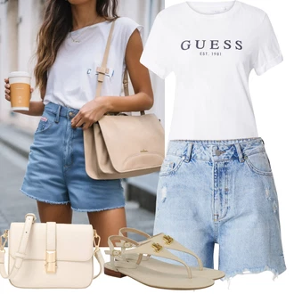 Outfit s Modrá/Světle modrá Vysoký pas kraťasy/Džínový Šortky About You "Vkusný letní outfit"