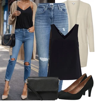 Výstřih na ramena Outfit s Béžová/Hnědá/Khaki Pletenina veľkej veľkosti/Tunika/Kabát B.young "Lehký outfit"