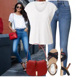 Outfit sa Svjetloplava/Tamnoplava/Smeđa/Crvena Sandala s Remenčićem/Vintage sandala/Sandala s T Remenom/Espadrila sandala/Ljetna Cipela/cipela s remenom/Sandala Udobna/Rimska sandala Tom Tailor "Moderni ljetni outfit"