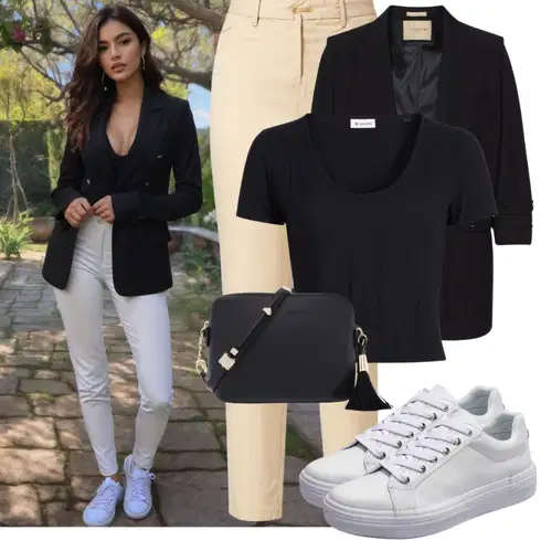 Kombinace Béžová/Hnědá/Khaki Boyfriend Kalhoty/Obleková Kalhoty/3/4 Kalhoty/Mušelínové Kalhoty/Mrkvová Kalhoty/7/8 Kalhoty/Kalhoty s nášivkou uprostřed/Rovná Kalhoty/Navlékací Kalhoty VERO MODA Curve kombinovat s Černá Pletený Top/Pletené tričko/Roláková Košile/Krátký Top/Košile s dlouhým rukávem/Dlouhá košile/Košilový Top/Jednoduchý Top/Tričko nadměrné velikosti About You