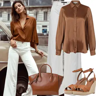 Chic kombinacije Veći brojevi sa Bež/Smeđa/Siva Bluza Veći Broj yas "Vintage 90-ih godina stil"