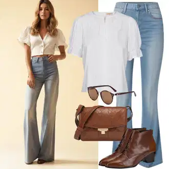 Classy outfits mit Svetlo modra Kavbojke Moška majica/Šiškata Kavbojka/Široke Kavbojke Urban Classics "70-ih let obleka"