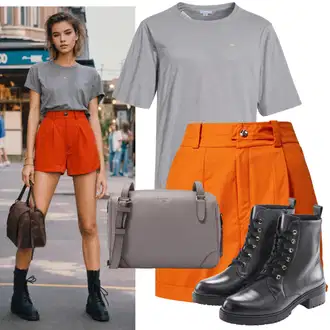 Outfit inspiracije Ljeto sa Siva Torba za nošenje/Muška torba/Torba preko ramena/Vodootporni džep/Torbica/Puffer džep/Torba za rame Calvin Klein Jeans, Crna Gležnjača na Vezanje/Klasična čizmica/Podstavljena Gležnjača/Kožna Jakna/Gumena Gležnjača/Borbena Čizma Trendyol, Narandžasta/Smeđa Majica Trendyol, Siva/Svjetlosiva Majica kratkih rukava/Kratki top/Ležerna majica/Funkcionalna majica/Muške tenisice za trčanje/Otmjena majica/Obični top orsay "80-ih godina odjeća"