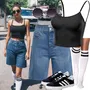 Denim skirt outfits Črna za dame image