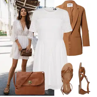 Outfit s Hnědá/Béžová Sandál S T Páskem/Vintage sandál/Páskový Sandál/Gladiátorská sandála/Římská sandála/Letní Bota About You "Lehký outfit"