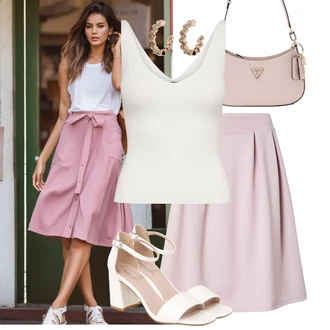 Vysoké Podpatky Outfit s Bílá/Krémová/Červená/Hnědá Sandály Sandál s podpatkem/Sandál Na Širokém Podpatku About You "Letní volnočasový outfit"