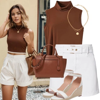 Zapínání na knoflíky Outfit s Bílá/Krémová Košile Lněný kraťas/Šortky/Chino Kraťasy/Mušelínové Šortky/Vysoký pas Kraťasy/Bermuda/Papírové Šortky United Colors of Benetton "Bílé Krátké Kalhoty Letní Oblečení"