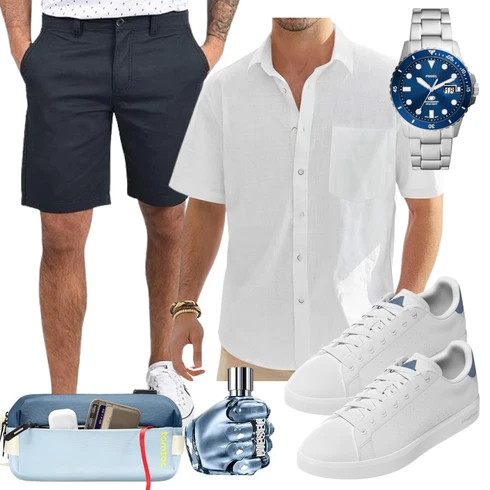 Dunkelblau/Grau/Blau/DunkelGrau/Hellblau Hemd Chino Shorts/Bermuda/Leinen-short solid kombinieren
