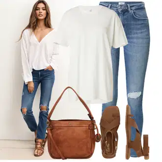 Outfit s Béžová/Hnědá Páskový Sandál/Sandál S T Páskem/Sandál Dianette/Římská sandála/Gladiátorská sandála About You "Outfity na každý den"