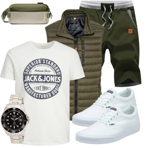 Stoff Dunkelgrün/Khaki Chino Shorts/Kurze Hose/Cargo Short/Bermuda/Musselin Shorts/Baggy Short/Capri JustSun kombinieren