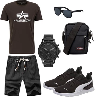 Old Money Outfit mit Schwarz/Dunkelgrau/Khaki Leinen-short/Baggy Short/Kurze Hose/Musselin Shorts Tansozer "Cool Outfit"Look: Casual, Classic, Outdoor, Indoor, Skater, Unisex, Coole, Zuhause, Schön, Old Money