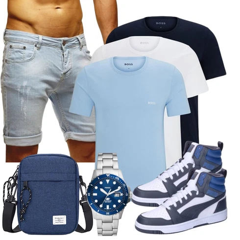 Hellblau/Blau Jeans Short/Bermuda/Kurze Hose Leif Nelson kombinieren
