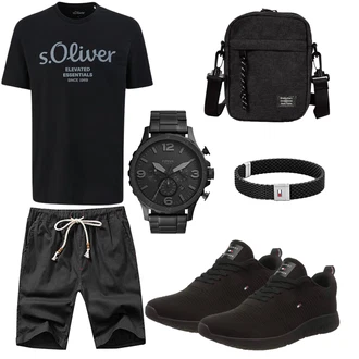Knielang Outfit mit Schwarz/Dunkelgrau/Khaki Leinen-short/Baggy Short/Kurze Hose/Musselin Shorts Tansozer "Cool Outfit"