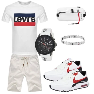 Outfit mit Khaki/Weiß Leinen-short/Chino Shorts/Kurze Hose/Musselin Shorts/Bermuda/Baggy Short Tansozer "Cool Outfit"