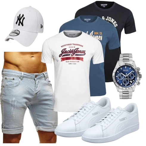 HellBlau/Blau Jeans Short/Bermuda/Kurze Hose Leif Nelson kombinieren