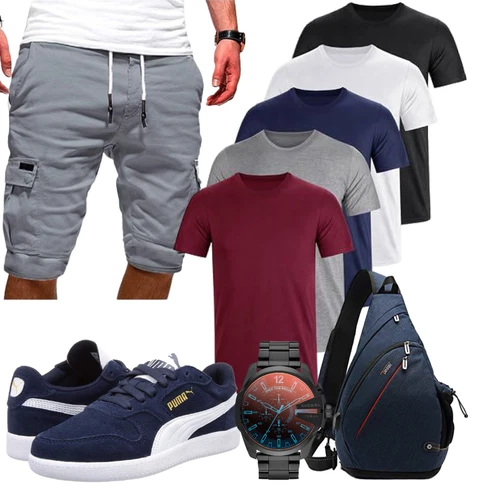 Grau/Hellgrau/Dunkelgrau/Khaki Hemd Baggy Short/Cargo Short/Kurze Hose/Bermuda/Musselin Shorts EMATOP kombinieren