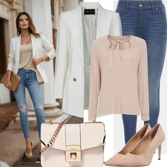 Outfit sa Smeđa/Bež/Kaki Bodija Bluze/Kožna jakna za muškarce/Jednobojna Bluza/Slip-on Bluza/Bluza Kratkih Rukava/Oversize Bluza/Bluza/Bluza Vrh/Sportska Bluza VERO MODA "Cool Vjenčani Mladoženja Ležerni Outfit"