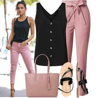 Djeveruša Outfit sa Pink/Ljubičasta Hlače Štofaste hlača/Hlače s Prorezom/Hlače Visokog Struka/Paperbag Hlača/Ležerna Hlača/Hlače od muslina VERO MODA "Moderan look za slobodno vrijeme"