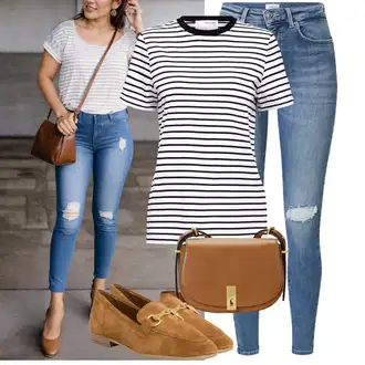Outfit sa Smeđa/Žuta/Bež Trotteur/Loafer Cipela Tamaris "Praktičan look"