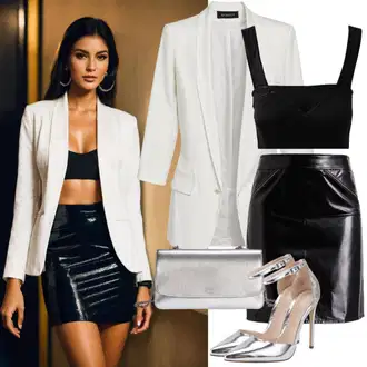 Ležerno Outfit sa Bijela/Smeđa/Crna/Ljubičasta/Pink Odijelo Dugi Sako/Oversize Sako Trendyol "Crna suknja odjeća ljeto"Look: Pametno ležerno, Ležerno, Šik, Elegantan, Chic