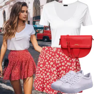 Outfit sa Crvena Unisex Suknja/Moderne Suknja/Koledž Suknja/Minisuknja Iz 70-ih/Mini Suknja/Suknja Iz 90-ih/Teniska Suknja/Suknja Iz 60-ih Columbia "Crvena minica ljetna odjeća"