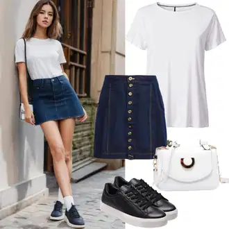 Džínovina Outfit s Tmavě modrá/Modrá/Světle modrá Krátká Sukně/Džínová vintage sukně/Džínová Sukně Tommy Jeans "Džíny-rock-outfit"