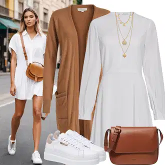 Matični ured Nevesta Outfit sa Bijela/Krem Haljina za Krizmu/Pletena Haljina/Zimska Haljina dugih rukava/Platnena Haljina Dugih Rukava/Platnena Haljina/Džemper Haljina/Zimska Pletena Haljina orsay "Elegantni Casual Outfit"Look: Krštenje, Posebne prigode, Majčin dan, Matični ured, 18. rođendan, Rođendan