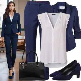 Outfit s Tmavě modrá Culotte Kalhoty/3/4 Kalhoty/Mušelínové kalhoty/Business Kalhoty/Obleková Kalhoty/Široká Kalhoty/Marlene Kalhoty Monari "Elegantní letní outfit"