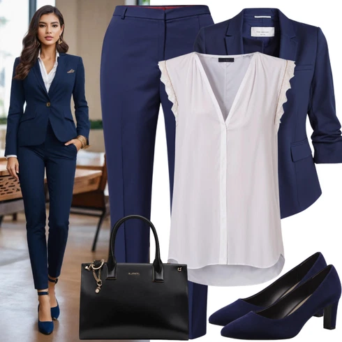 Kombinace Tmavě modrá Culotte Kalhoty/3/4 Kalhoty/Mušelínové kalhoty/Business Kalhoty/Obleková Kalhoty/Široká Kalhoty/Marlene Kalhoty Monari