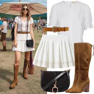 Kombinacije s suknjom i čizmama "Festivalni Izgled Boho"
