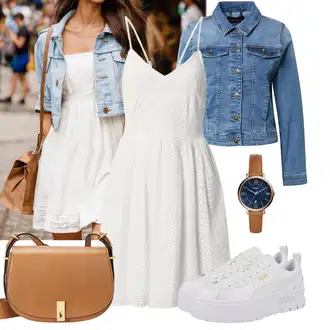 Babydoll, Stil Outfit sa Krem/Bijela Haljina Veći Broj VERO MODA "Outfit za svaki dan"Look: Rap, Preodjeven, Babydoll
