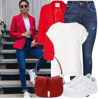 Outfit s Červená/Tmavě červená Oversize Sako/Boyfriend Sako/Dlouhý Sako/Teplákový blejzr/Kožená bunda pro muže Pieces "Hezký letní vzhled"